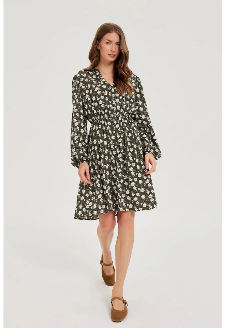 Rochie Flared Floral Oliv, Kaki