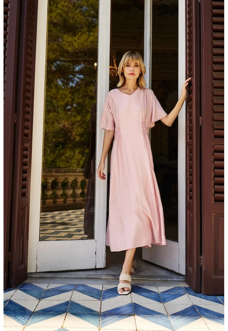 Rochie Midi Roz, Roz lucios