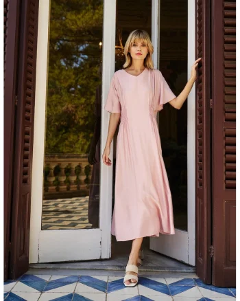 Rochie Midi Roz, Roz lucios