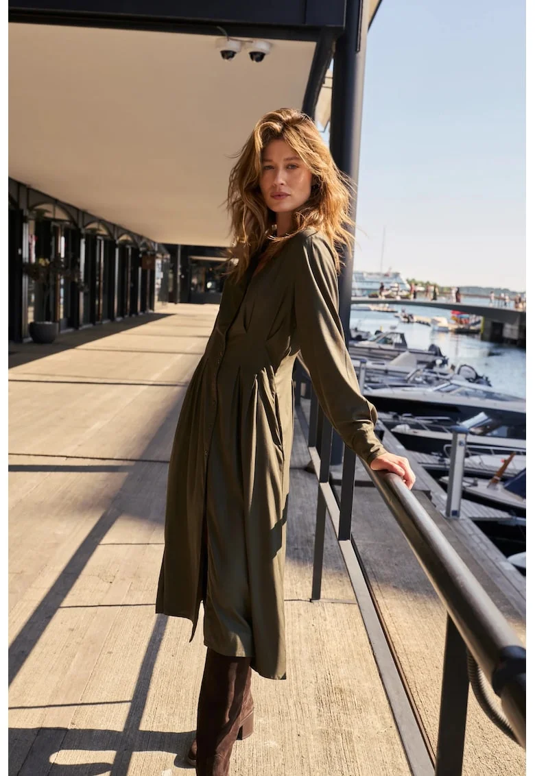 Rochie midi din vascoza olive, Kaki