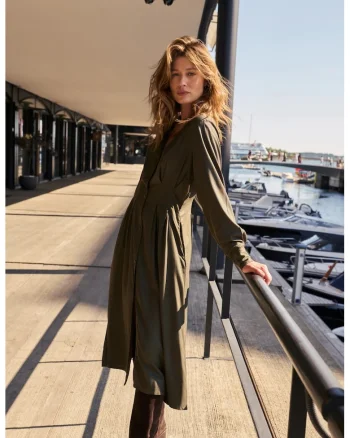 Rochie midi din vascoza olive, Kaki