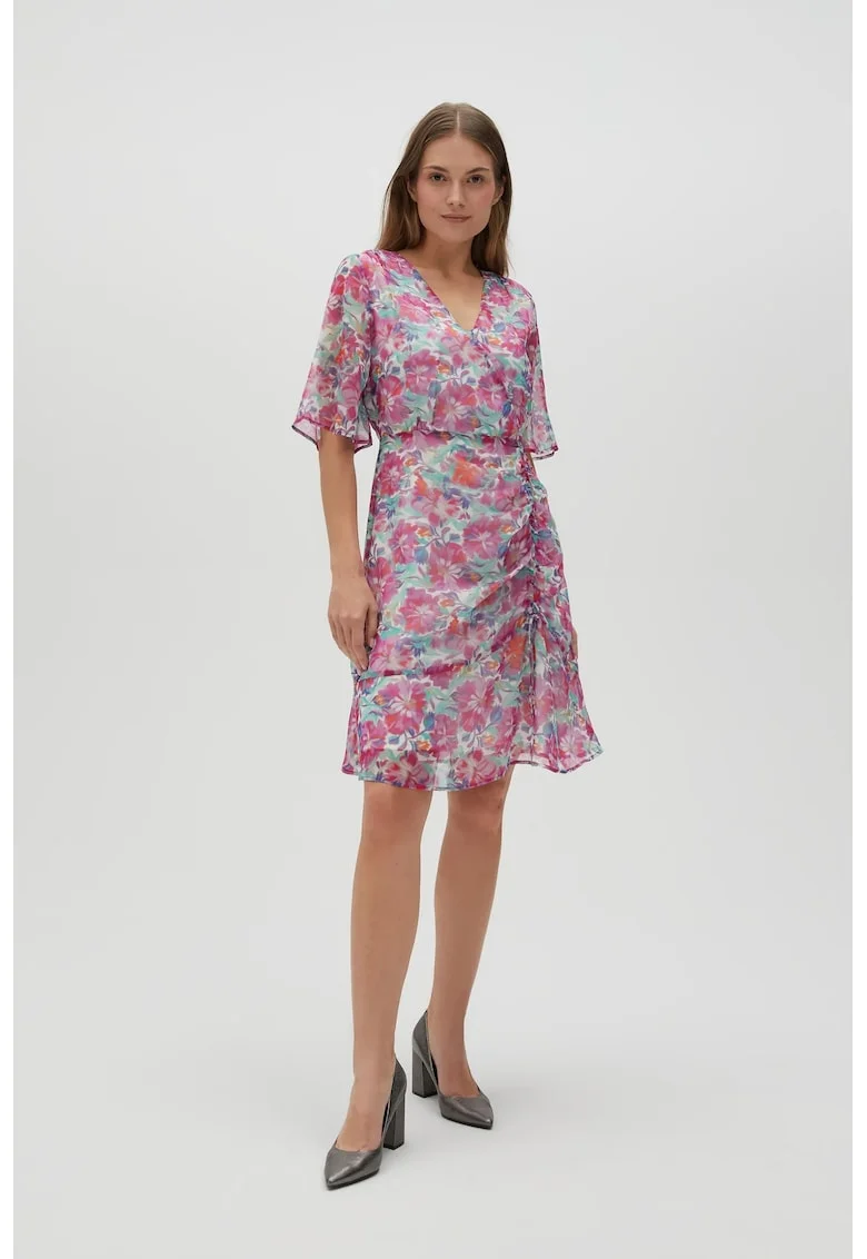 Rochie florala fucsia, Roz lucios