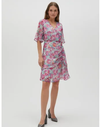 Rochie florala fucsia, Roz lucios