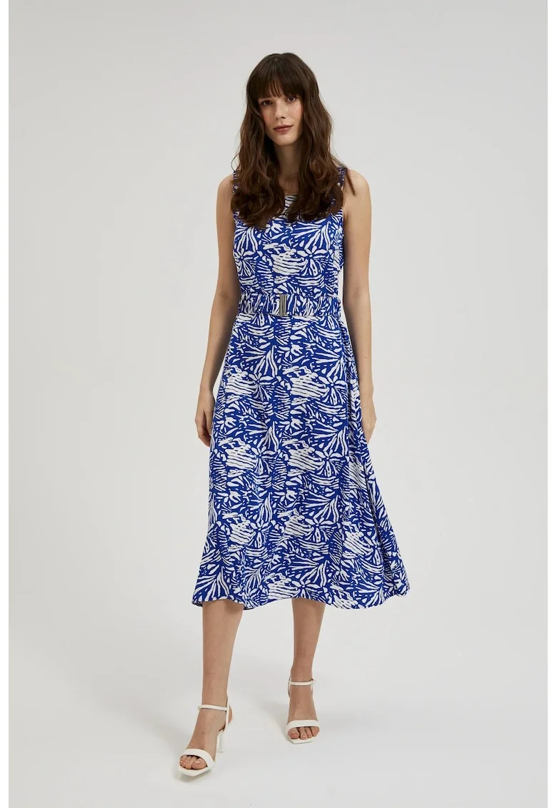 Rochie midi cu model albastra, Bleumarin