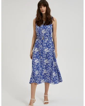 Rochie midi cu model albastra, Bleumarin