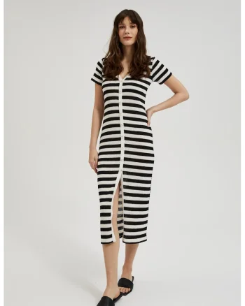 Rochie in dungi cu nasturi, negru-bej, Negru