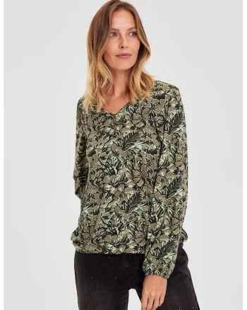 Bluza florala maslinie, Kaki