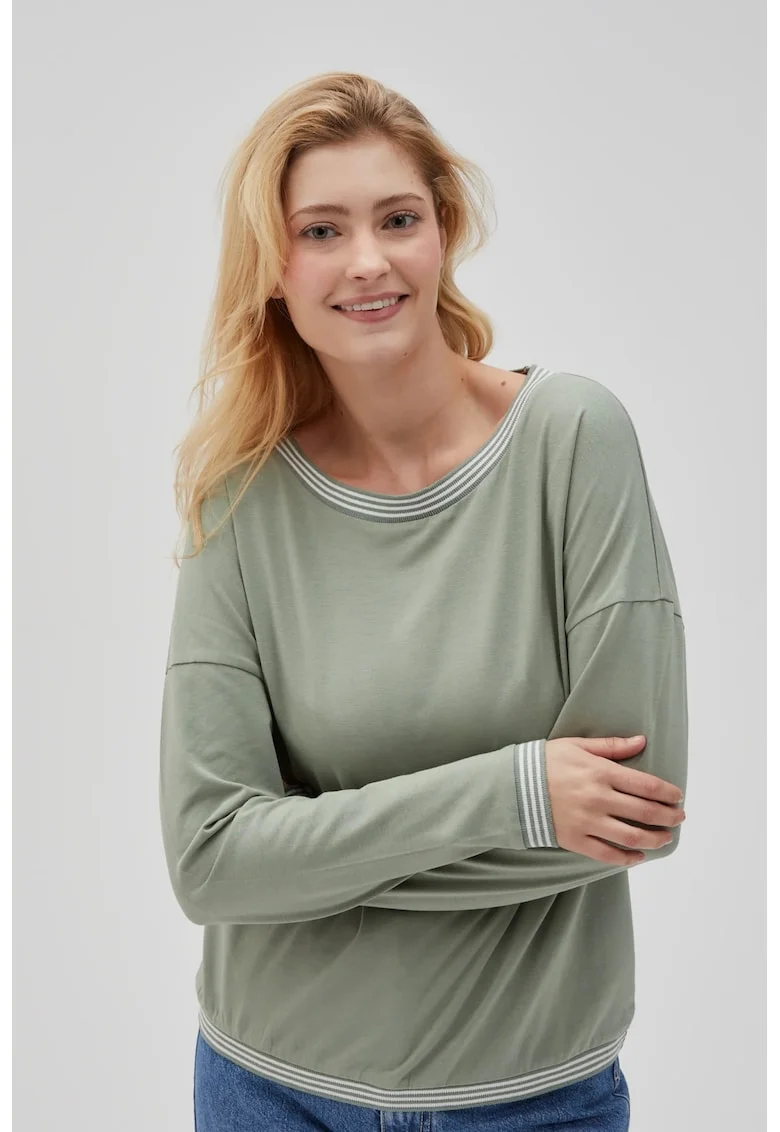 Bluza din bumbac cu maneci lungi, oliu, Kaki