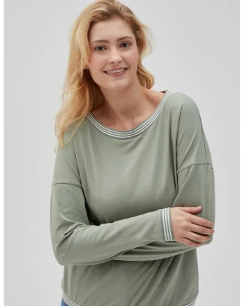 Bluza din bumbac cu maneci lungi, oliu, Kaki