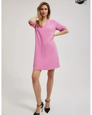 Rochie cu maneci scurte roz, Roz lucios