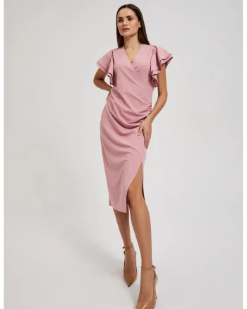 Rochie roz cu maneci volan, Roz lucios