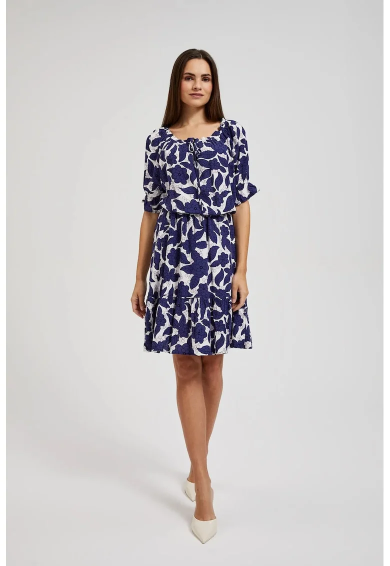 Rochie florala cu maneci bufante violet, Lila
