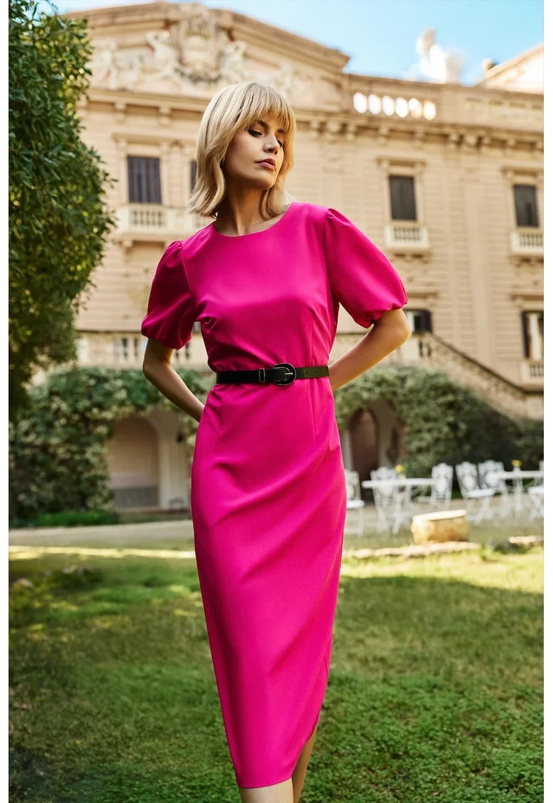 Rochie  Fucsia, Maneci Bufante - 65498, Roz lucios