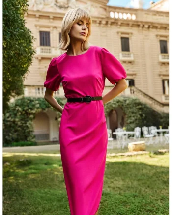 Rochie  Fucsia, Maneci Bufante - 65498, Roz lucios