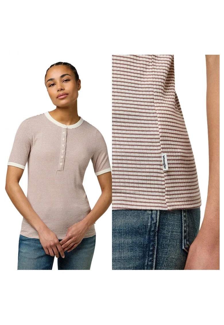 Tricou slim fit cu dungi din bumbac si modal, Bronz