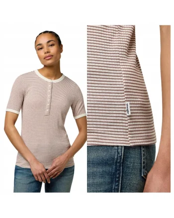 Tricou slim fit cu dungi din bumbac si modal, Bronz