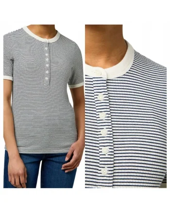 Tricou slim fit cu dungi din bumbac si modal, Albastru inchis