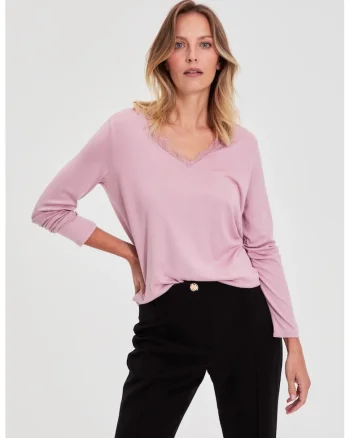 Bluza roz cu decolteu din dantela, Rose Symphonic