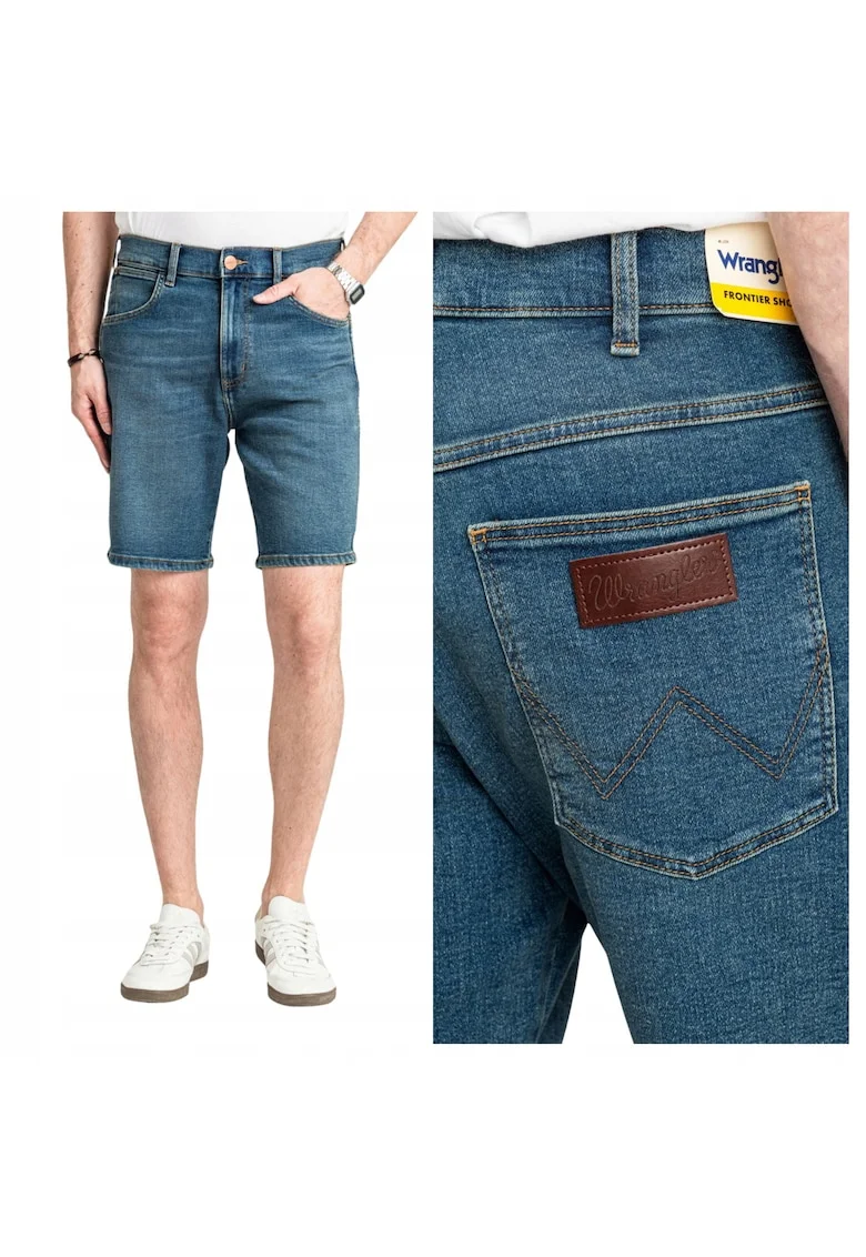 Bermude din denim cu tesaturi contrastante, Albastru