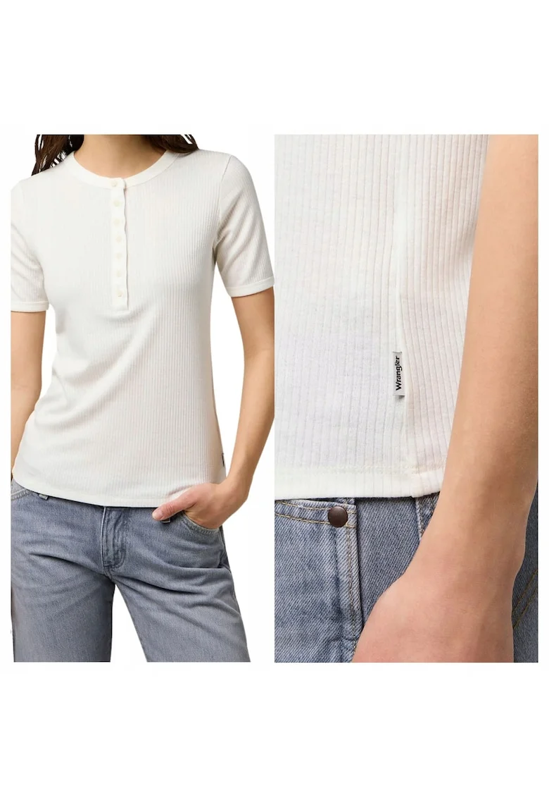 Tricou slim fit din bumbac si modal, Alb