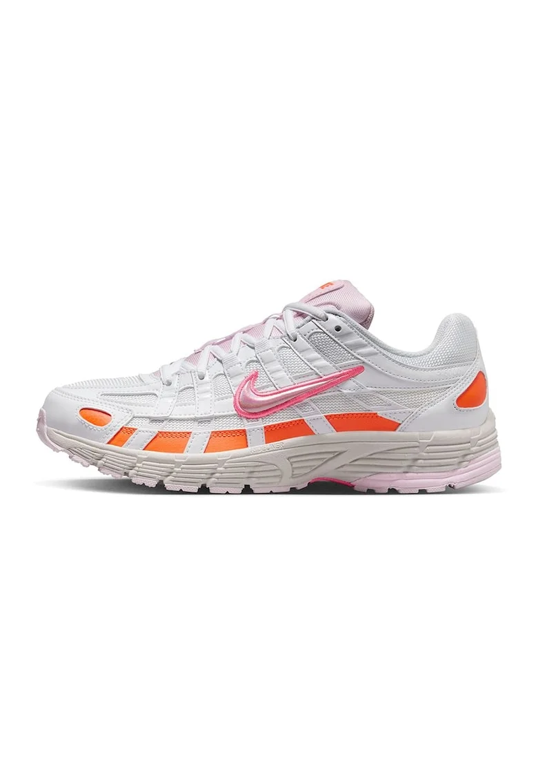 Pantofi sport cu insertii de plasa, Alb/Portocaliu/Roz