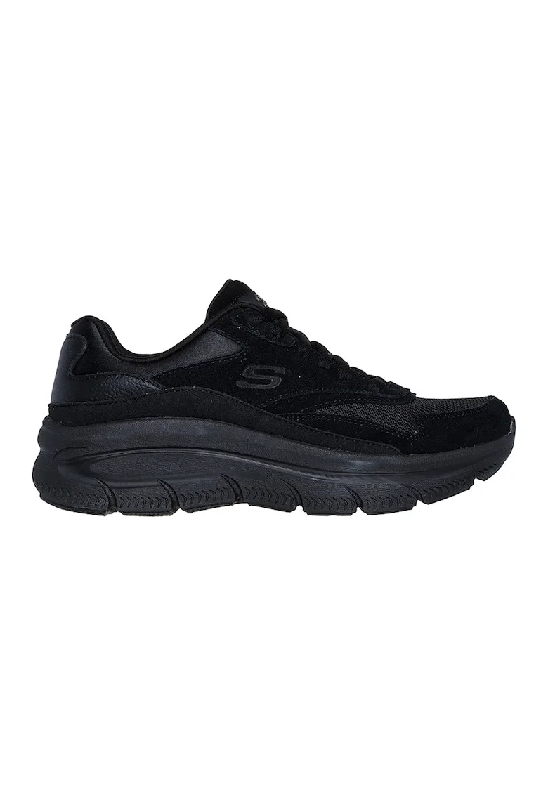 Pantofi sport cu talpa wedge si insertii din piele intoarsa, Negru