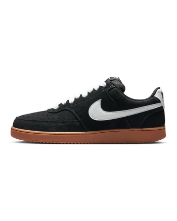 Pantofi sport Court Vision low-cut din piele intoarsa, Negru/Alb optic/Caramel