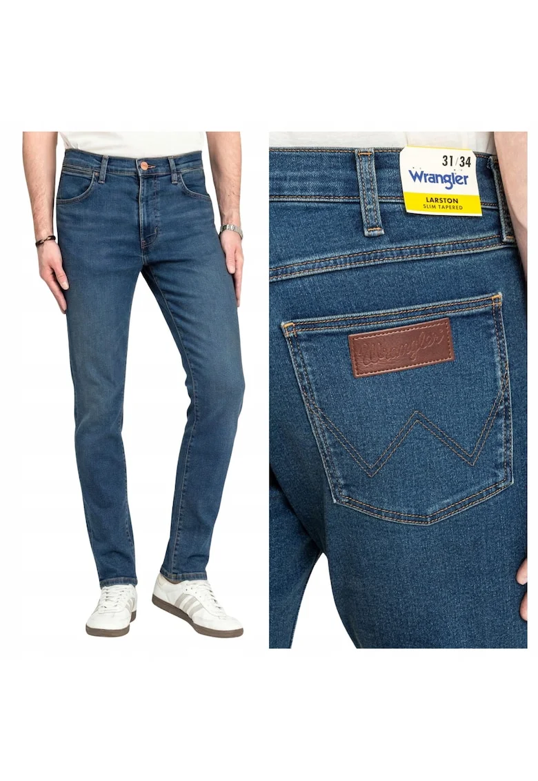 Blugi slim fit conici cu talie joasa Larston, Albastru