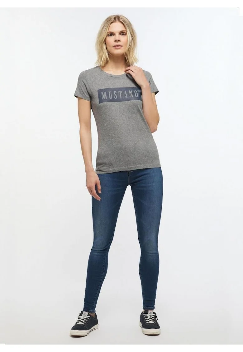 Tricou regular fit cu logo, 100% bumbac, Alina, Gri