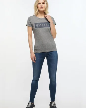 Tricou regular fit cu logo, 100% bumbac, Alina, Gri