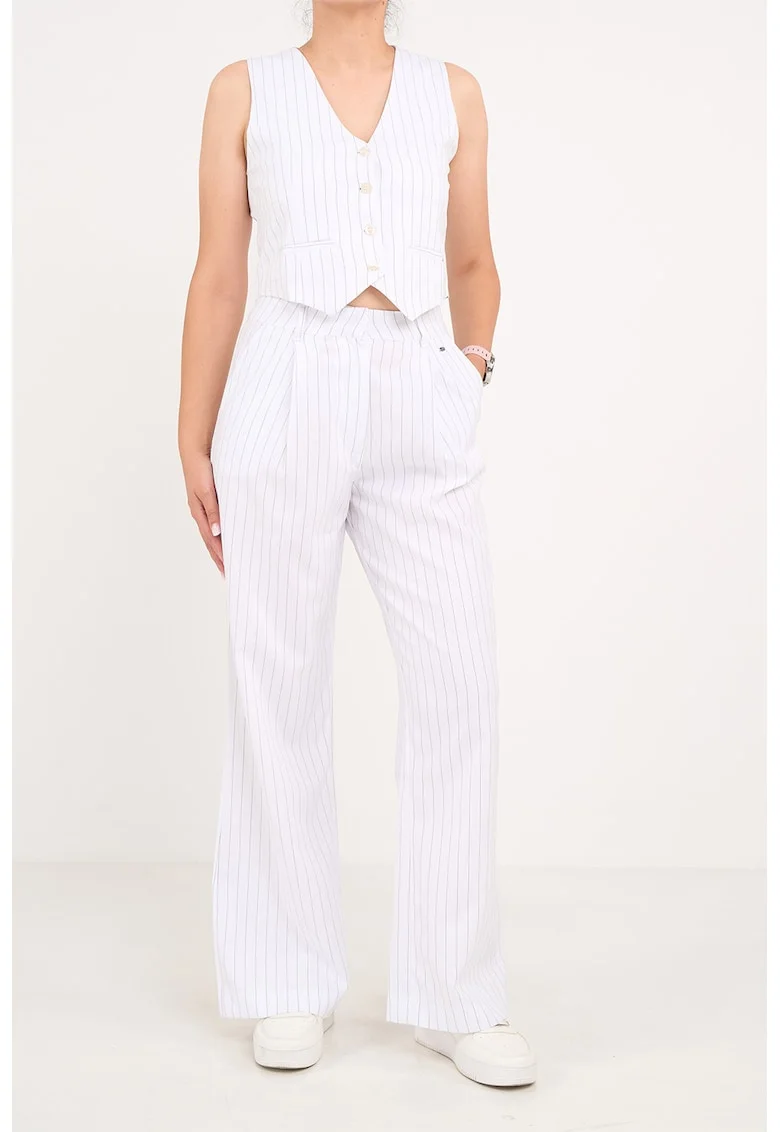 Pantaloni drepti cu dungi, Alb optic