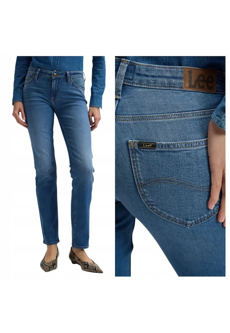 Blugi slim fit cu talie inalta si fermoar Elly, Albastru
