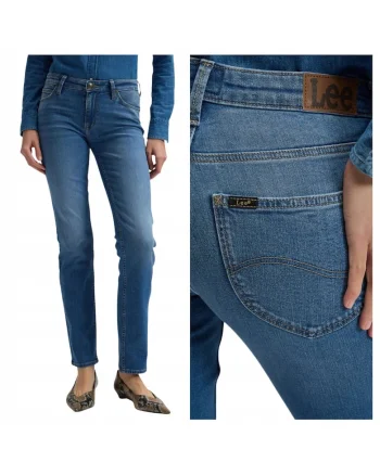 Blugi slim fit cu talie inalta si fermoar Elly, Albastru
