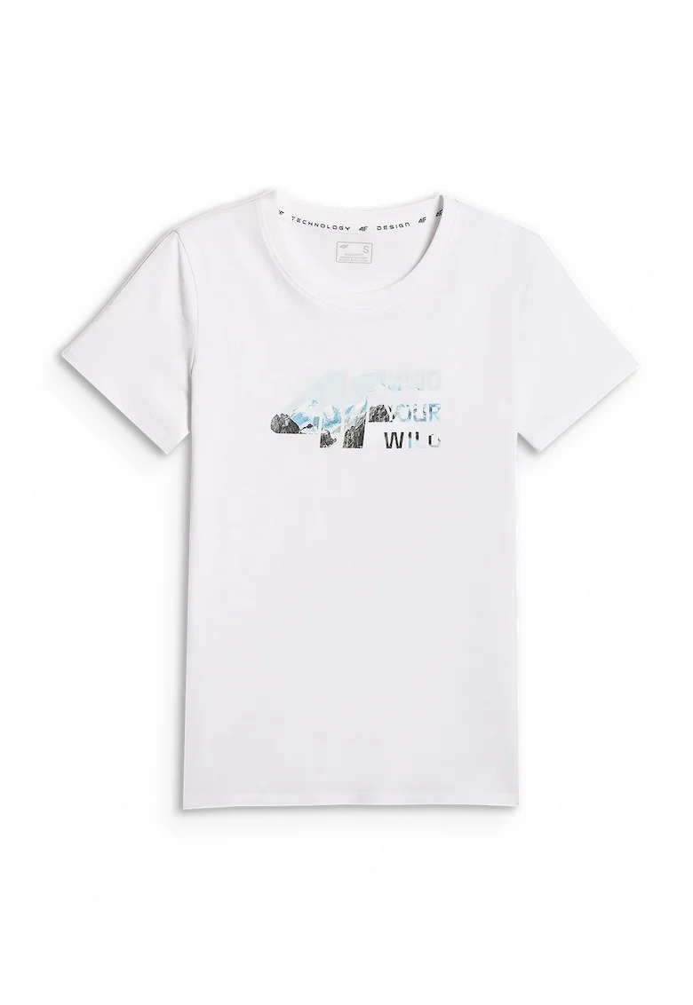 Tricou dama  regular, imprimeu, alb, bumbac,