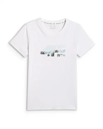 Tricou dama  regular, imprimeu, alb, bumbac,