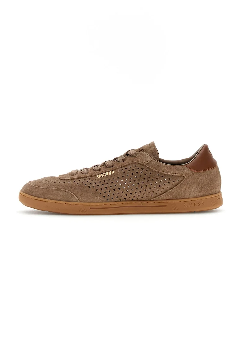 Pantofi sport din piele intoarsa cu design perforat, Caramel