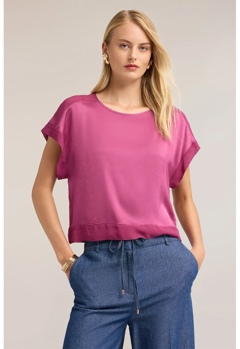 Bluza din satin cu decolteu barcuta, Roz fandango