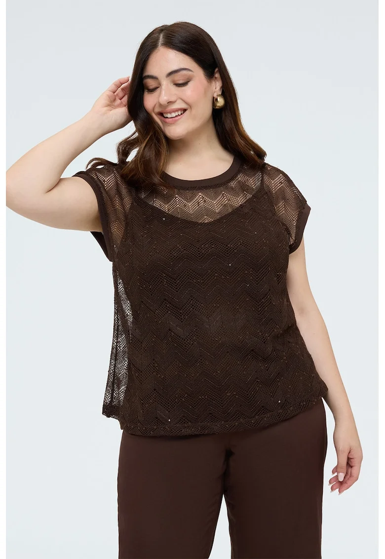Tricou transparent cu decolteu la baza gatului, Maro inchis