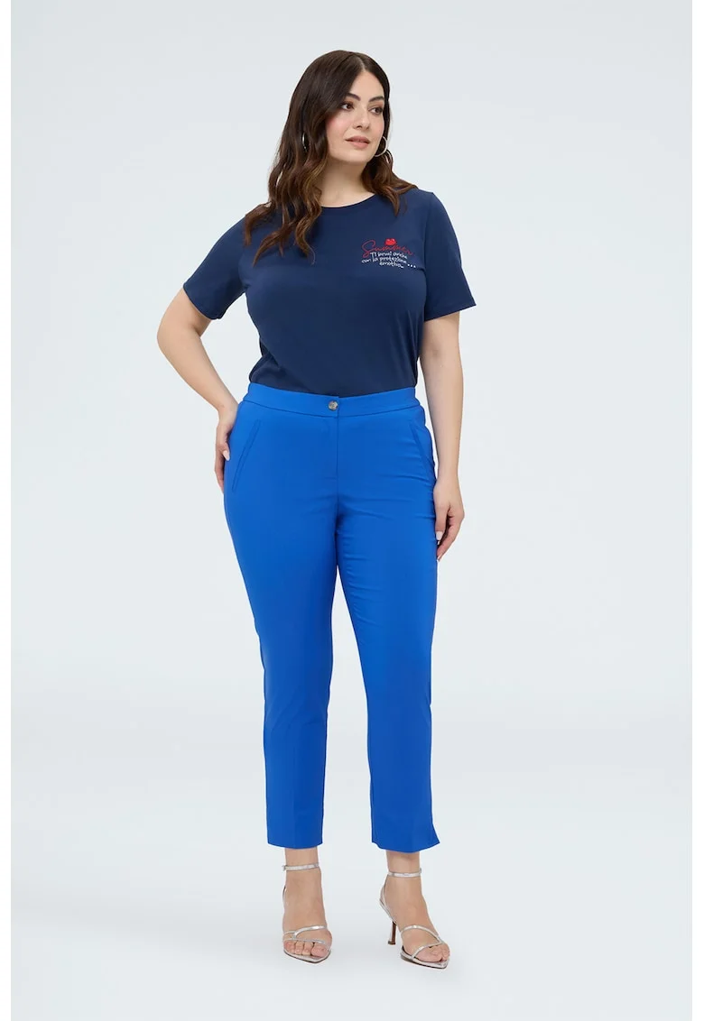 Pantaloni crop cu model uni, Albastru safir