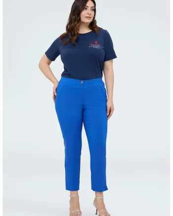 Pantaloni crop cu model uni, Albastru safir