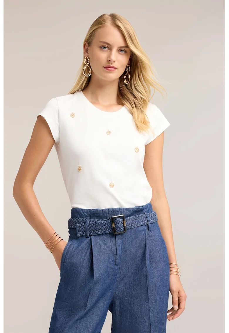Bluza din bumbac cu decolteu rotund, Alb optic