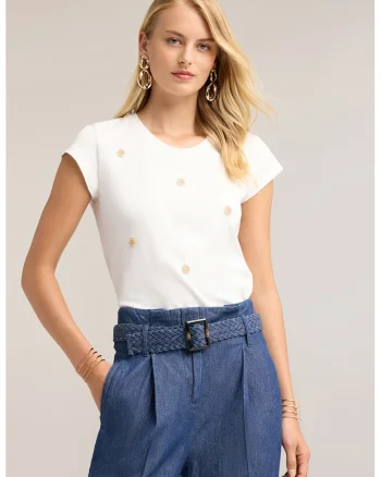 Bluza din bumbac cu decolteu rotund, Alb optic