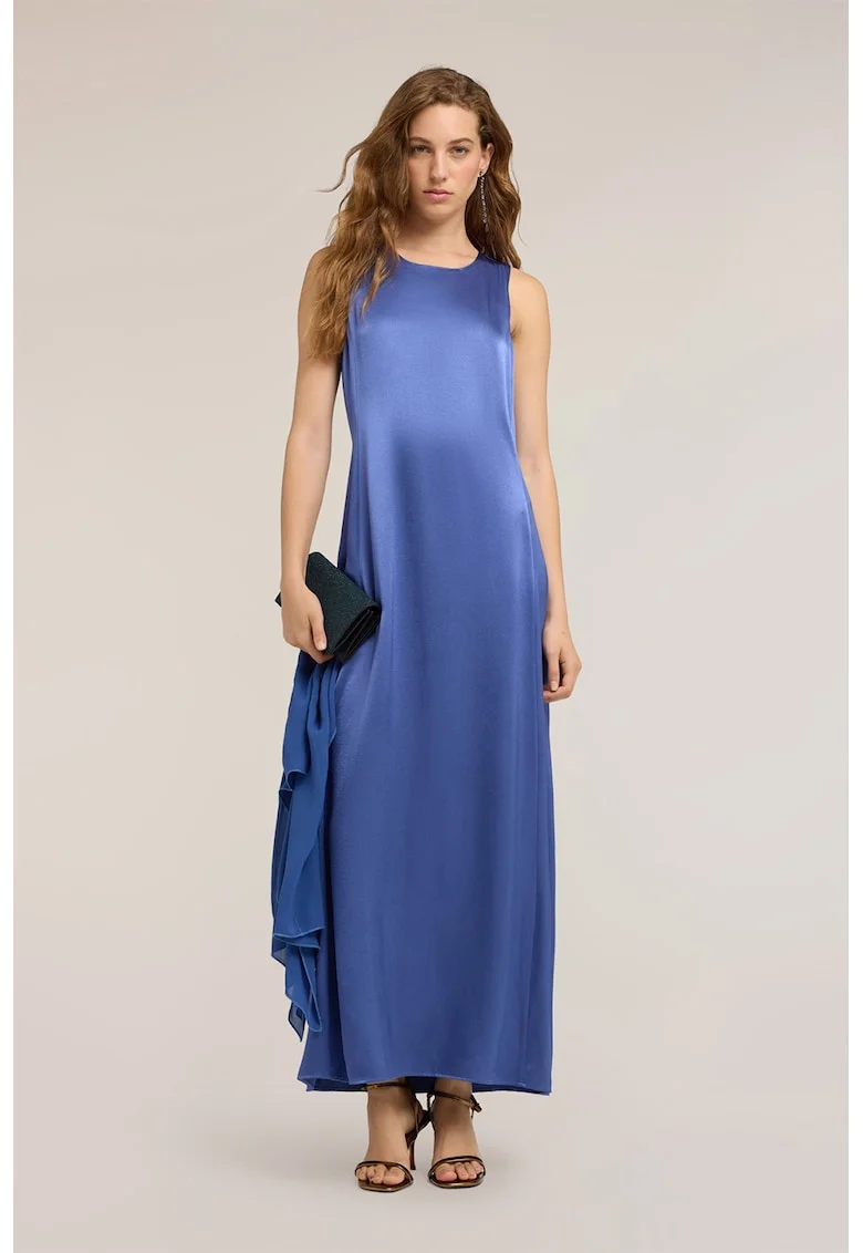 Rochie evazata cu slit pe spate, Albastru stins