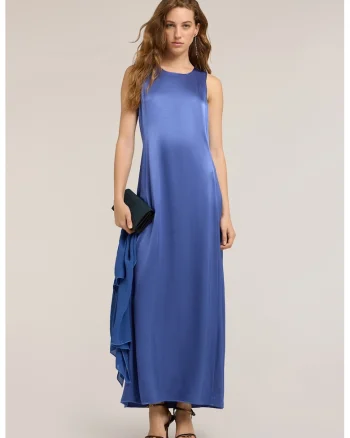 Rochie evazata cu slit pe spate, Albastru stins