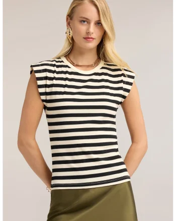Tricou din amestec de bumbac cu model in dungi, Negru/Bej