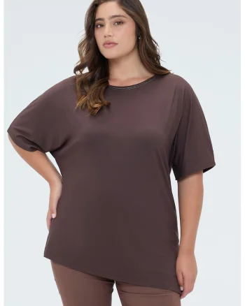 Tricou asimetric cu maneci medii, Maro inchis