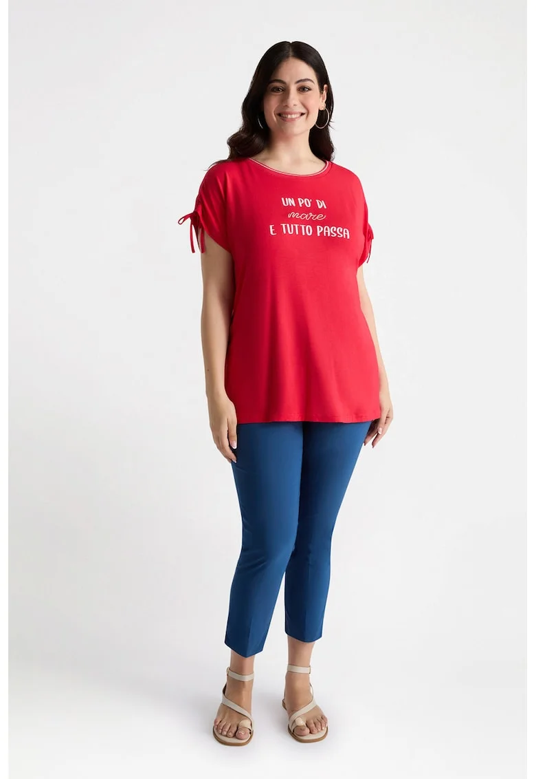 Tricou lejer cu imprimeu text, Coral