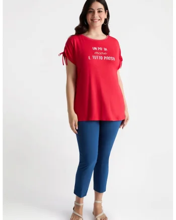 Tricou lejer cu imprimeu text, Coral