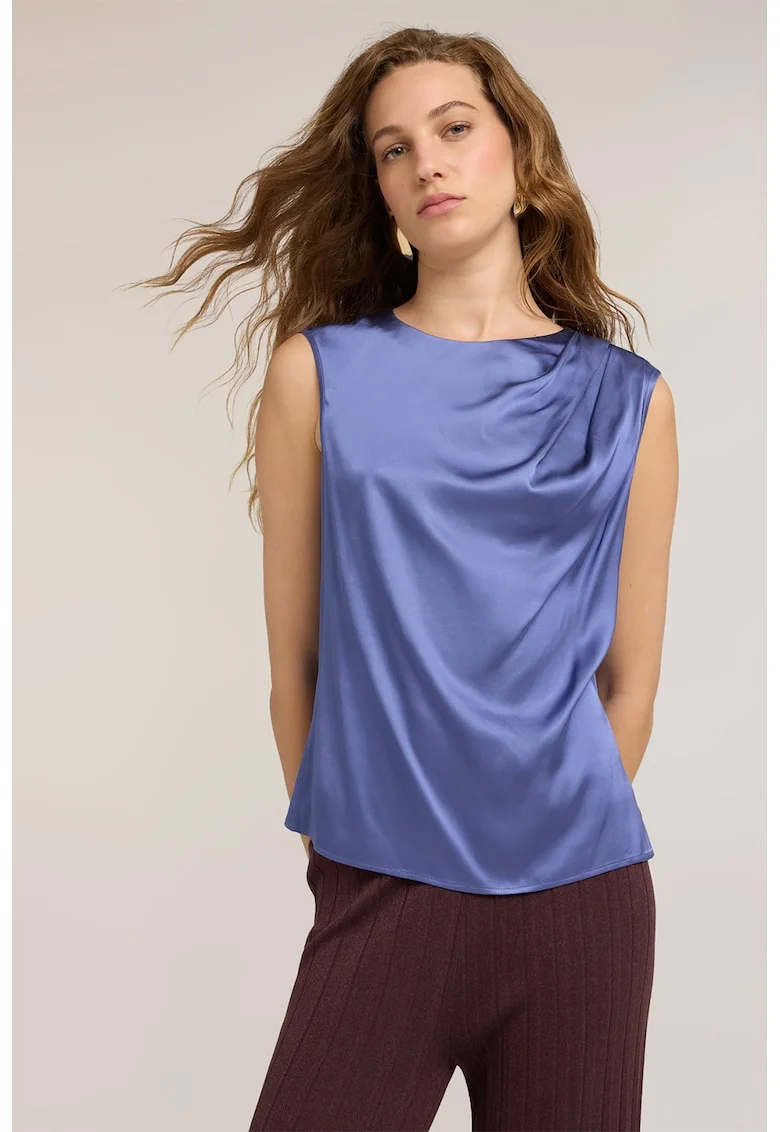 Top de satin cu drapaje, Albastru stins