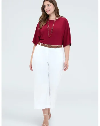 Pantaloni crop cu croiala ampla, Alb optic